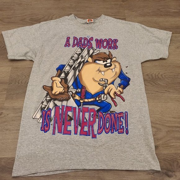 VTG 90s 1998 Looney Tunes Taz Big Print Father's Day Gift - Dad Tools Working M
